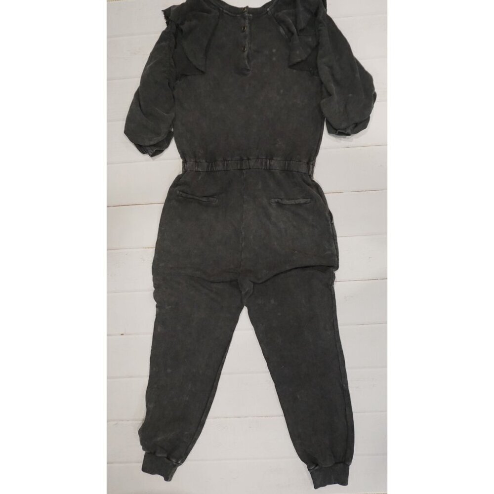 Something Navy Black Acid Wash Ruffle Sleeve Sweatshirt Jumpsuit - Size M, NWT - Picture 3 of 6